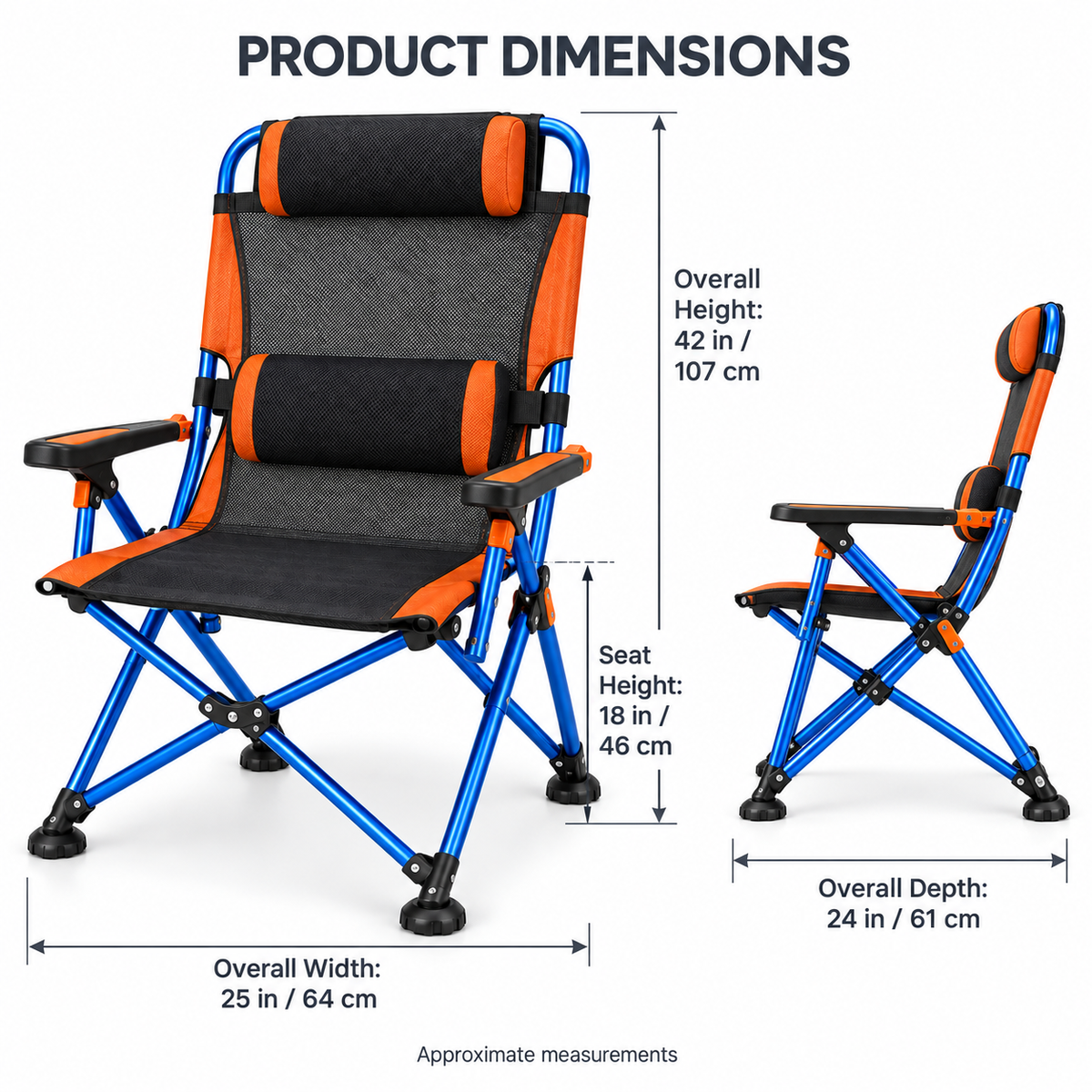 Pro Folding Camping Chair with Headrest & Lumbar Support