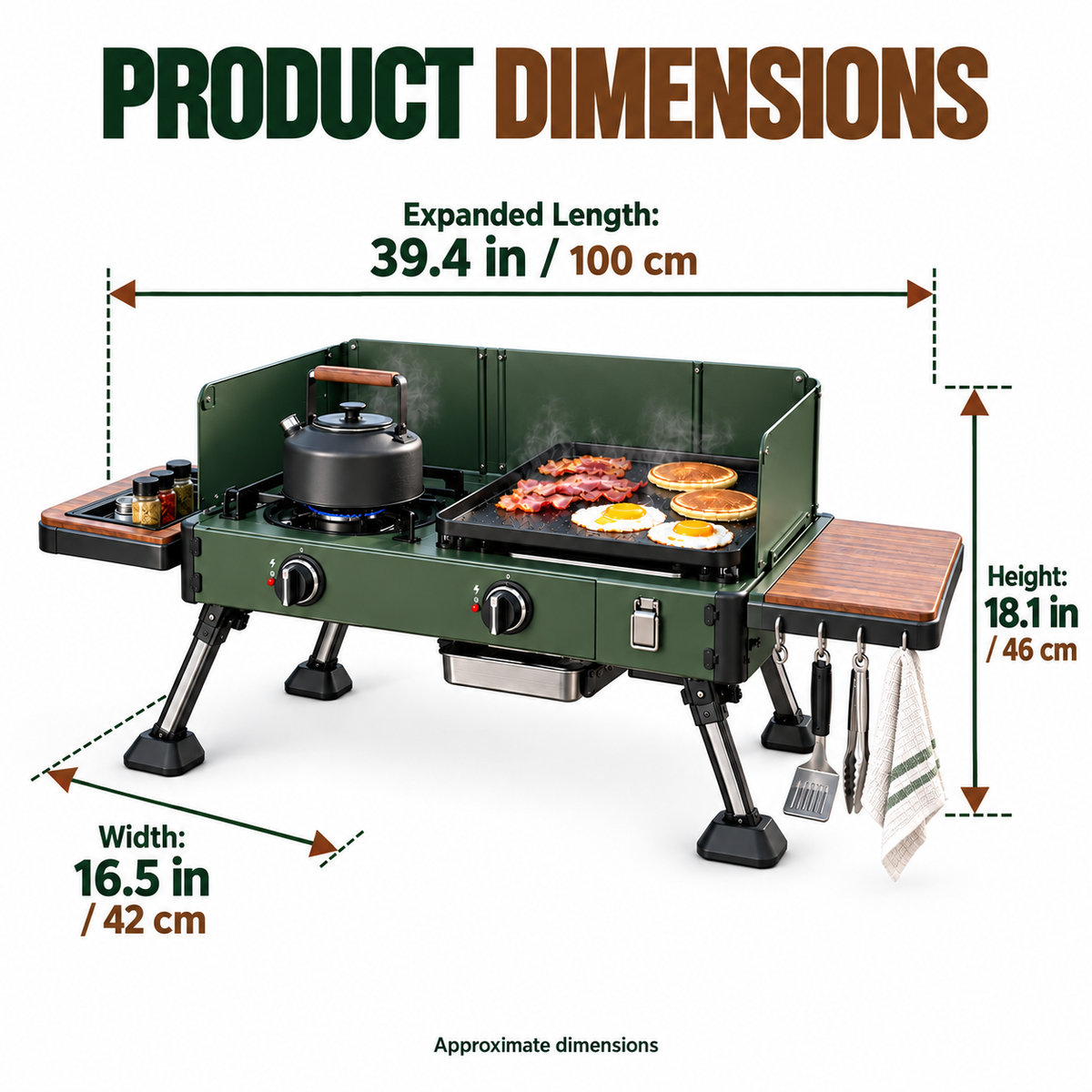 Dual-Zone Family Camp Stove with Griddle & Folding Side Tables