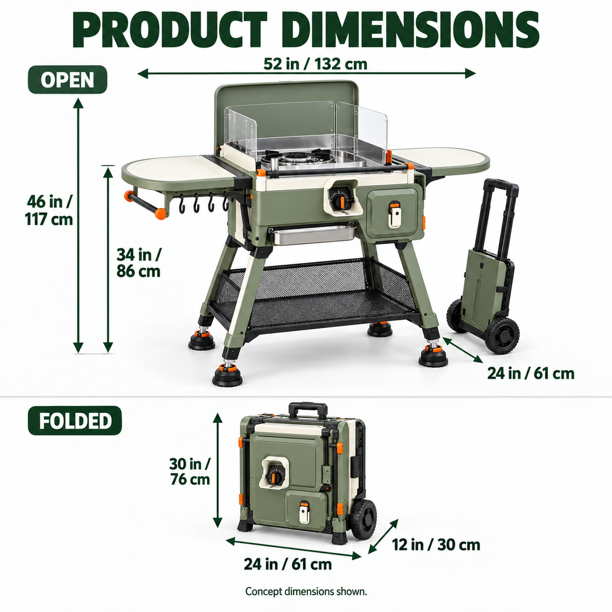 Family-Friendly Foldable Picnic Cooking Station with Heat Shield & Prep Tables