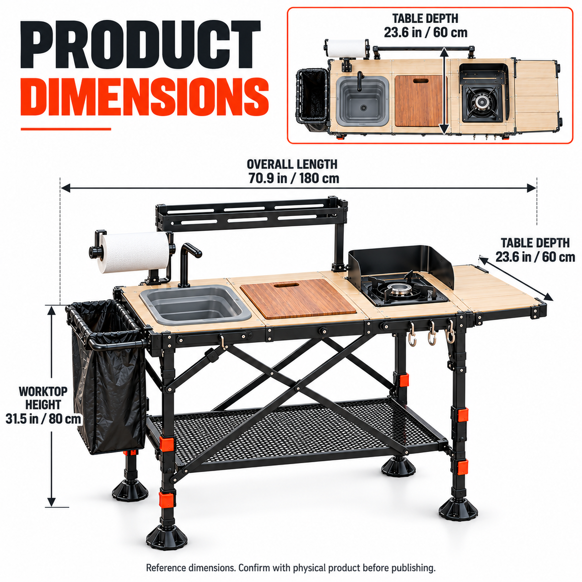 Modular Folding Outdoor Kitchen Table with Sink & Stove Station
