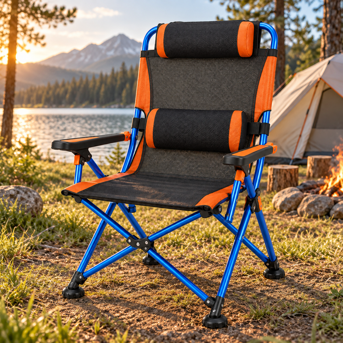 Pro Folding Camping Chair with Headrest & Lumbar Support