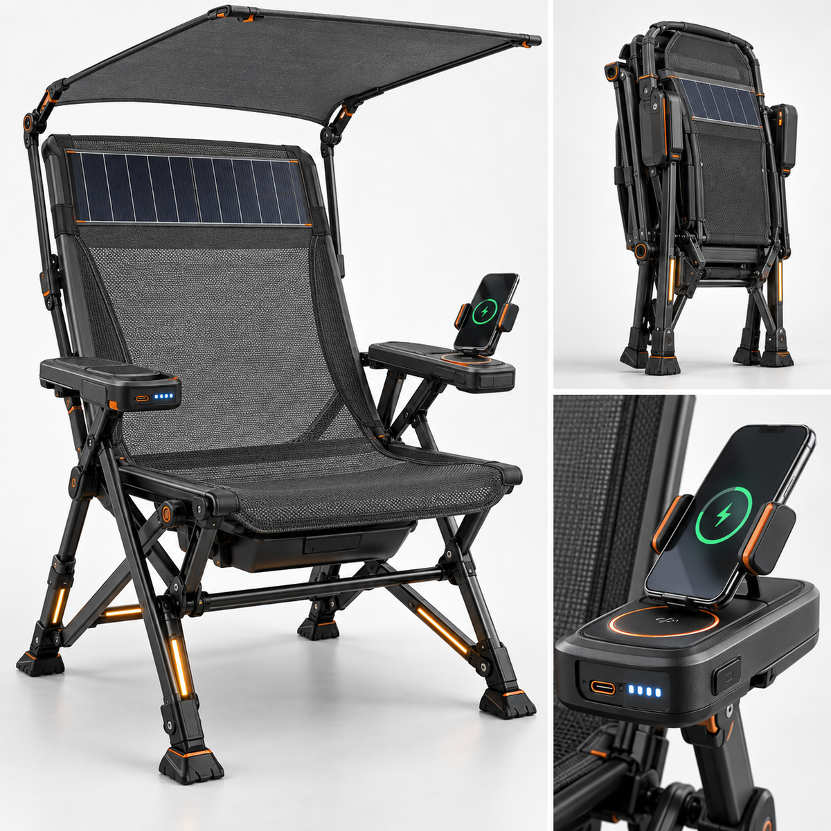 Solar-Powered Smart Folding Camping Chair