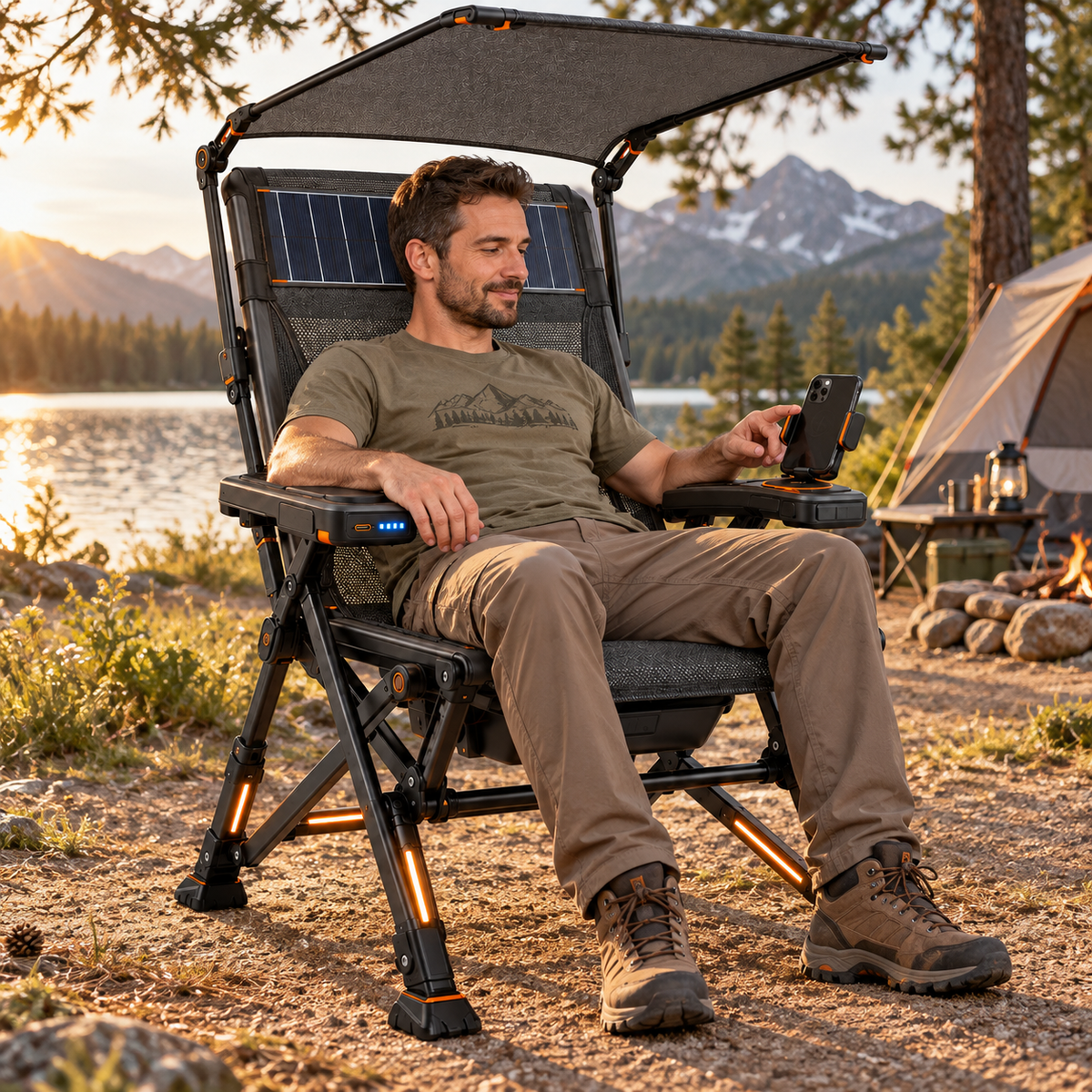 Solar-Powered Smart Folding Camping Chair