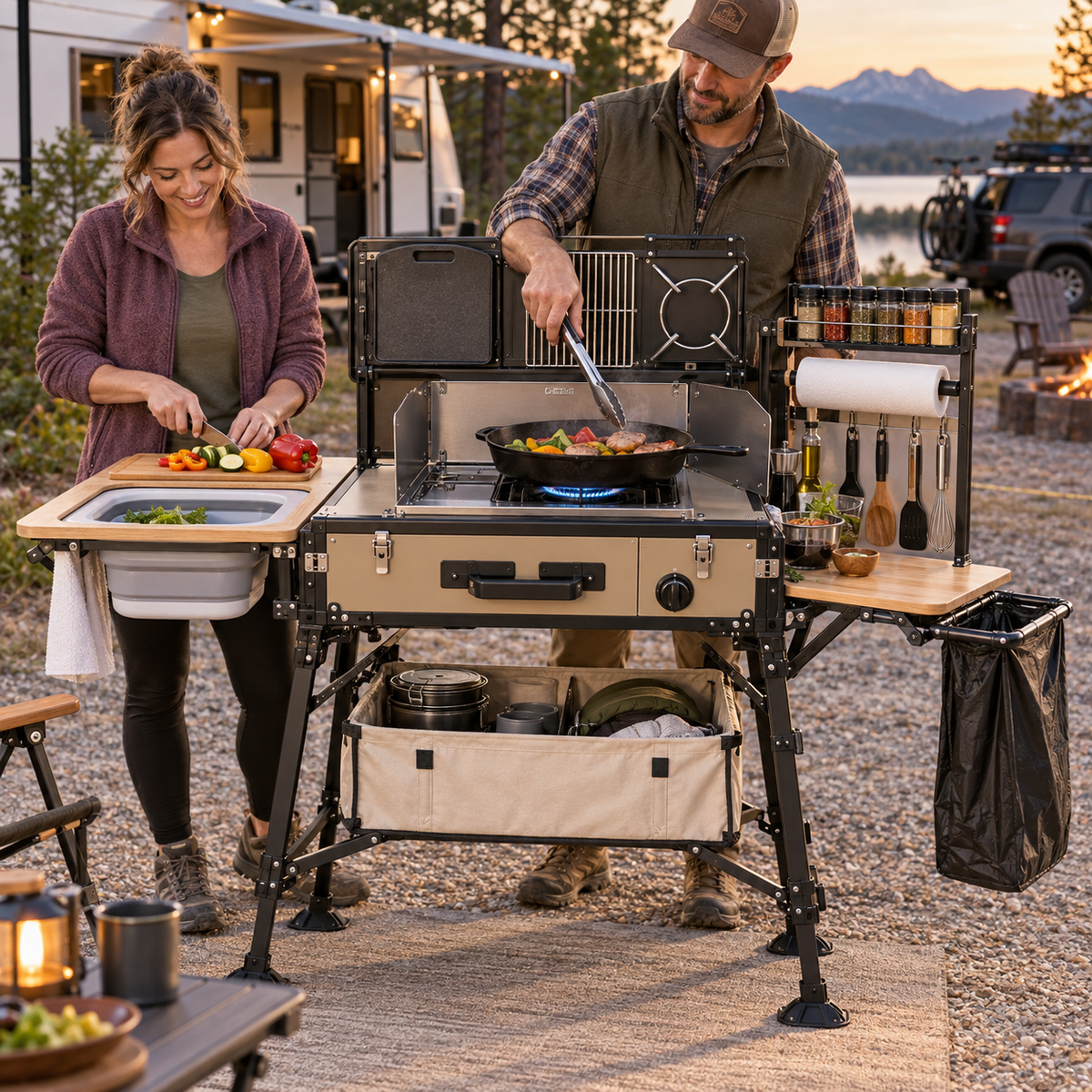 Modular All-in-One Camp Kitchen Stove & Prep Station