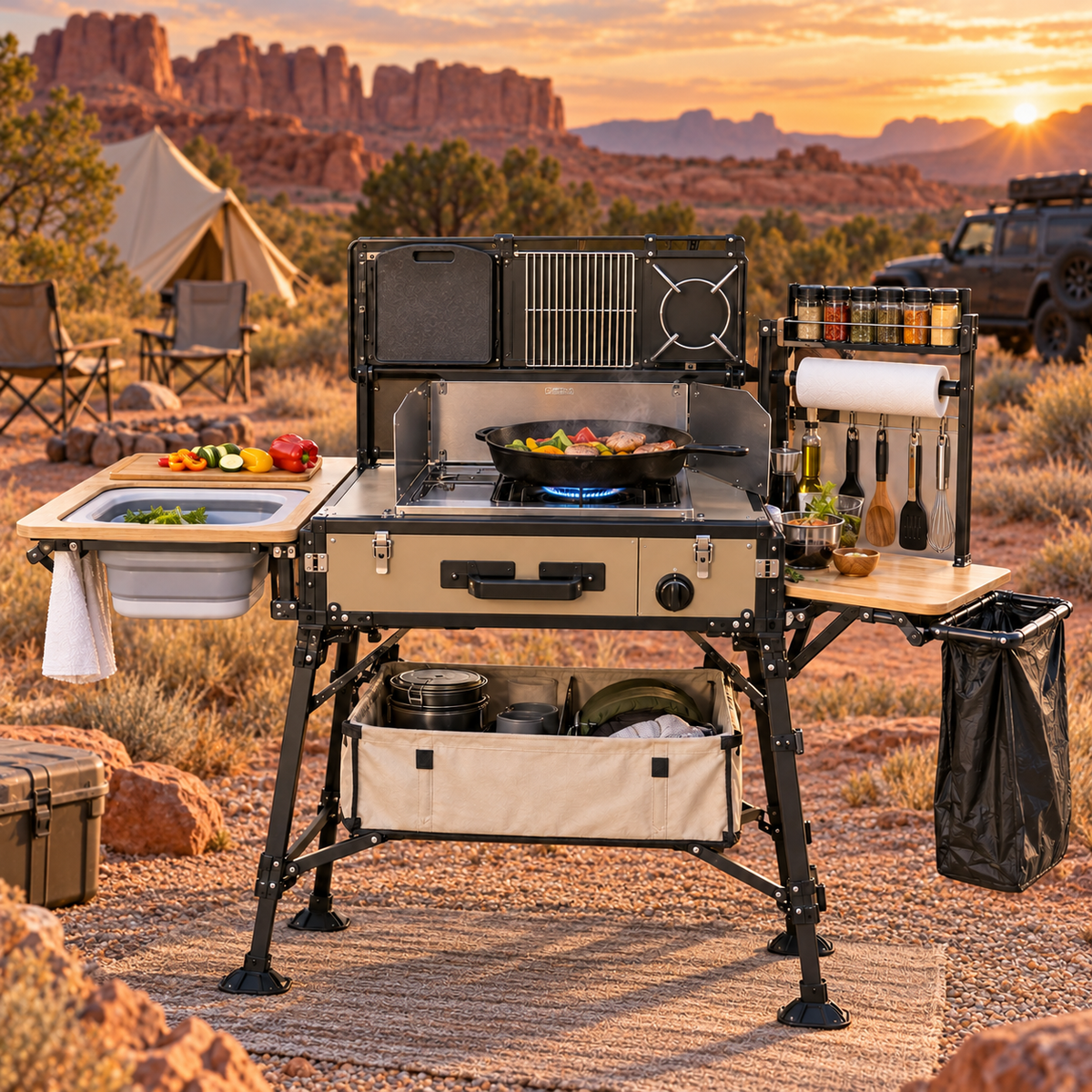 Modular All-in-One Camp Kitchen Stove & Prep Station
