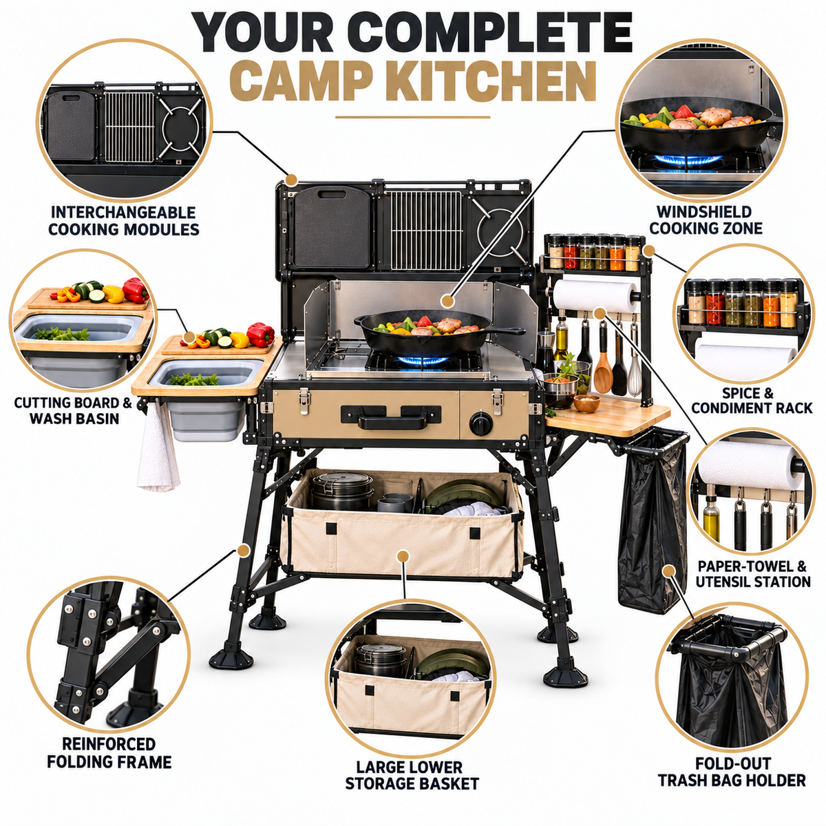 Modular All-in-One Camp Kitchen Stove & Prep Station