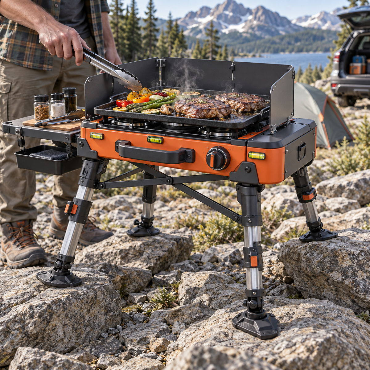 Self-Leveling All-Terrain Portable Camp Stove with Adjustable Legs