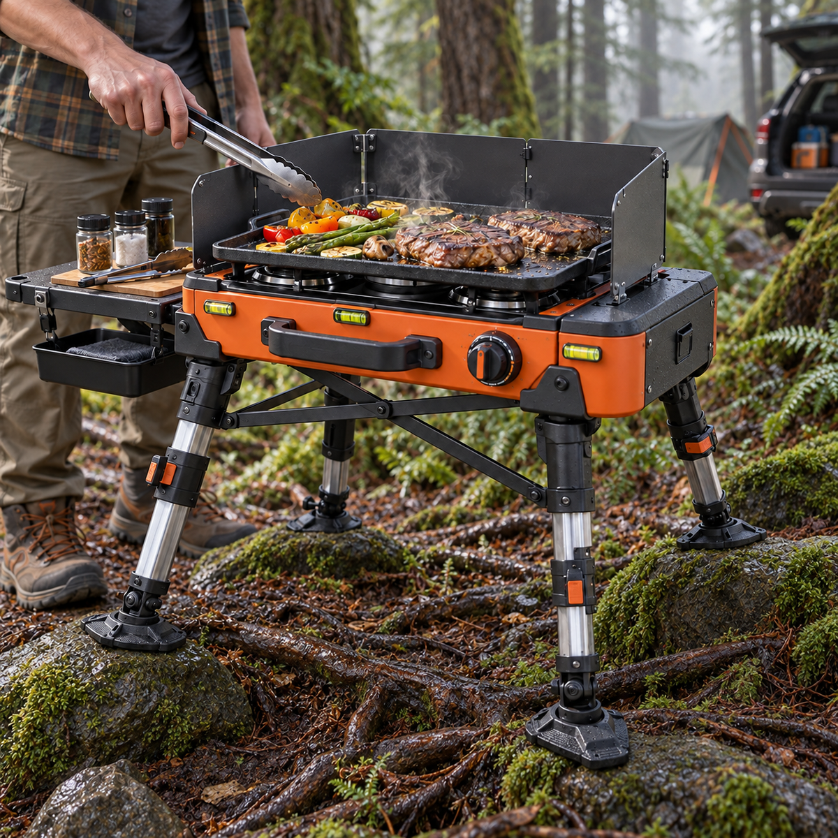 Self-Leveling All-Terrain Portable Camp Stove with Adjustable Legs