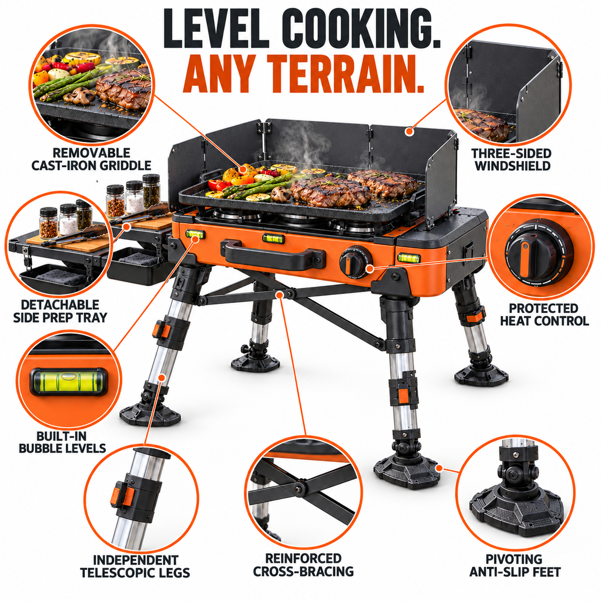 Self-Leveling All-Terrain Portable Camp Stove with Adjustable Legs