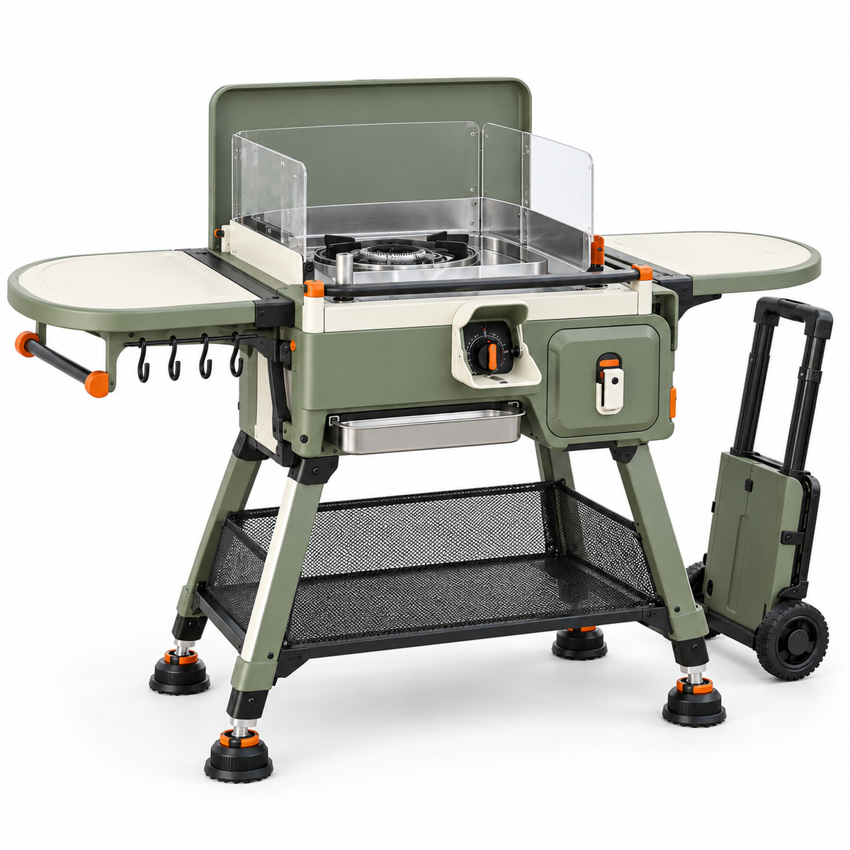 Family-Friendly Foldable Picnic Cooking Station with Heat Shield & Prep Tables