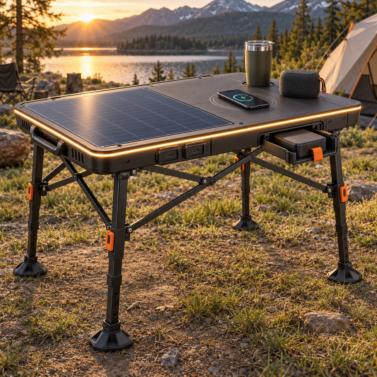 Solar-Powered Smart Folding Camping Table