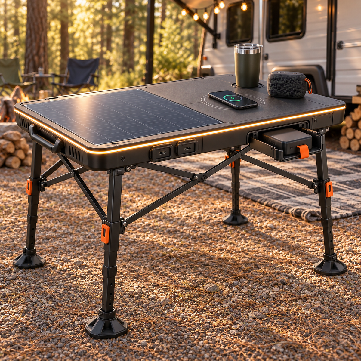 Solar-Powered Smart Folding Camping Table