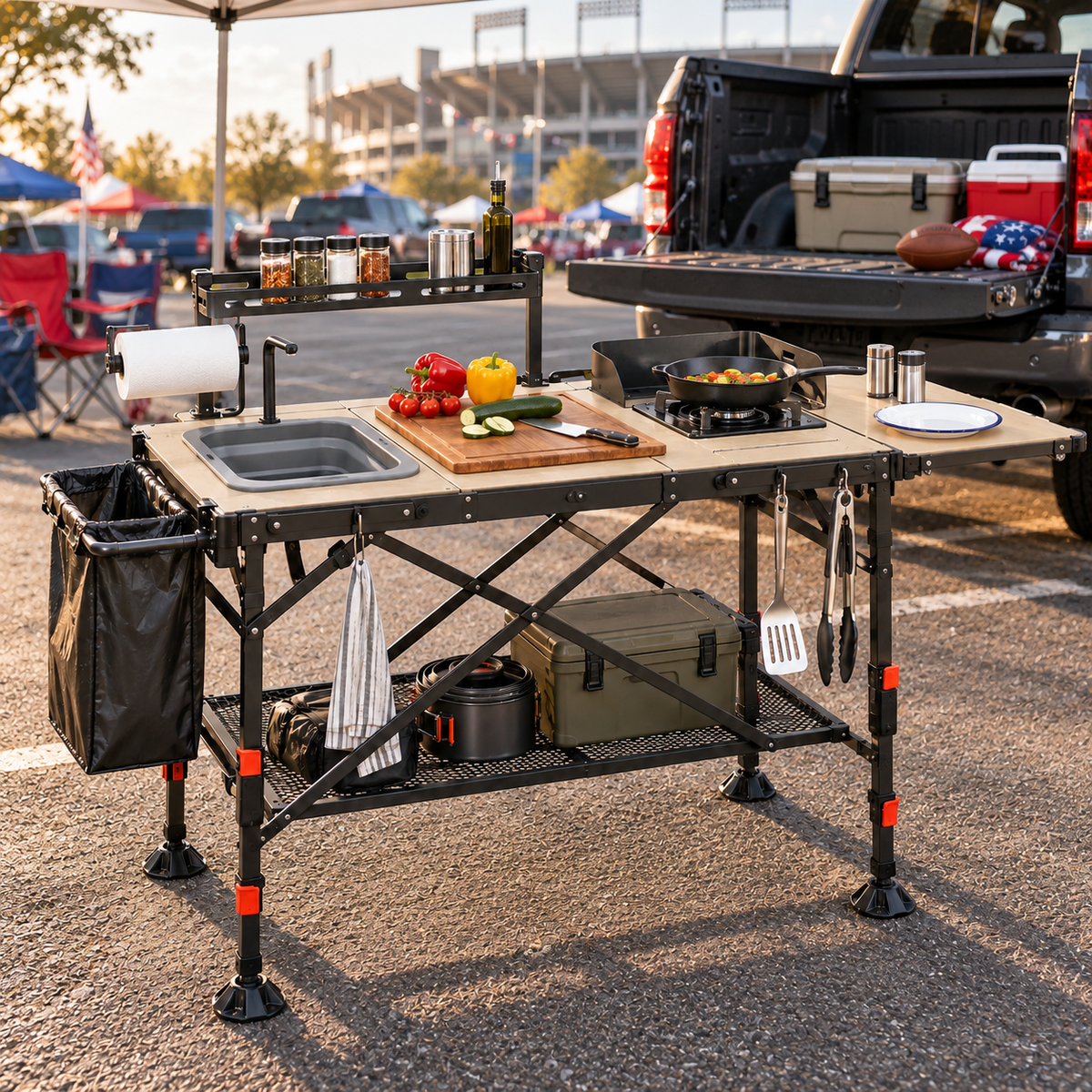 Modular Folding Outdoor Kitchen Table with Sink & Stove Station