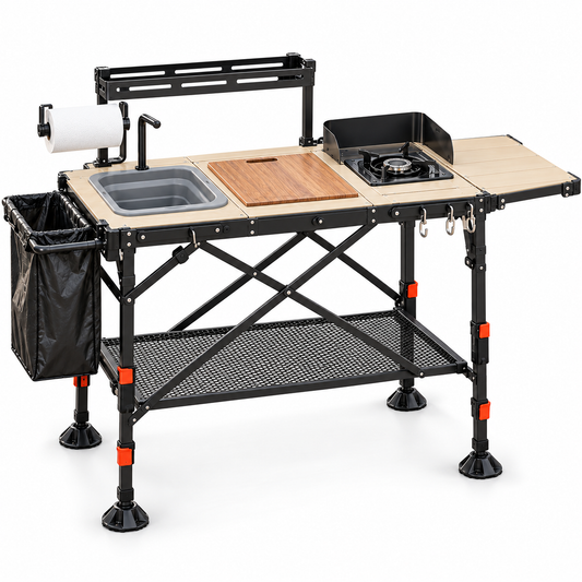 Modular Folding Outdoor Kitchen Table with Sink & Stove Station