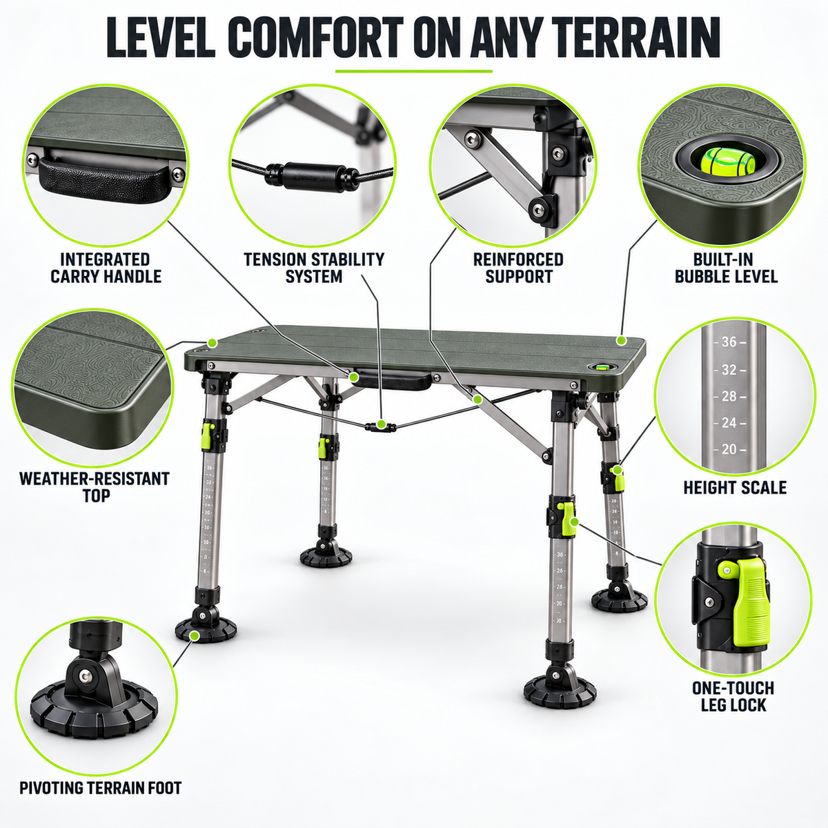 Self-Leveling All-Terrain Folding Camping Table
