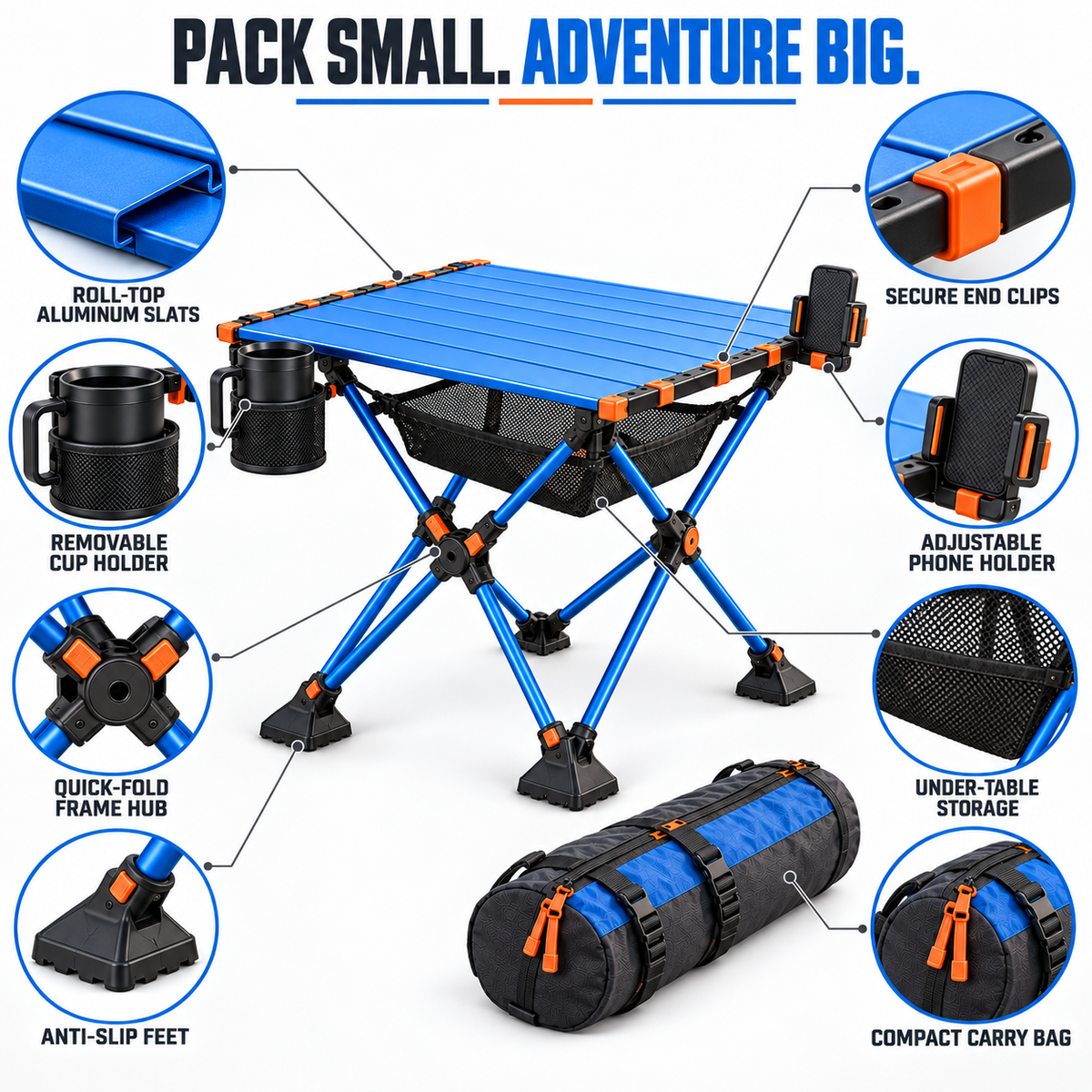 Ultra-Compact Roll-Top Folding Camping Table