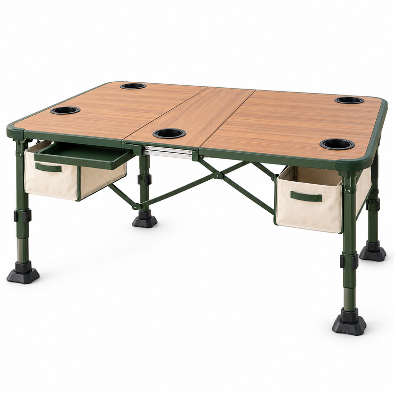 Expandable Family Adventure Folding Table with Cup Holders & Storage