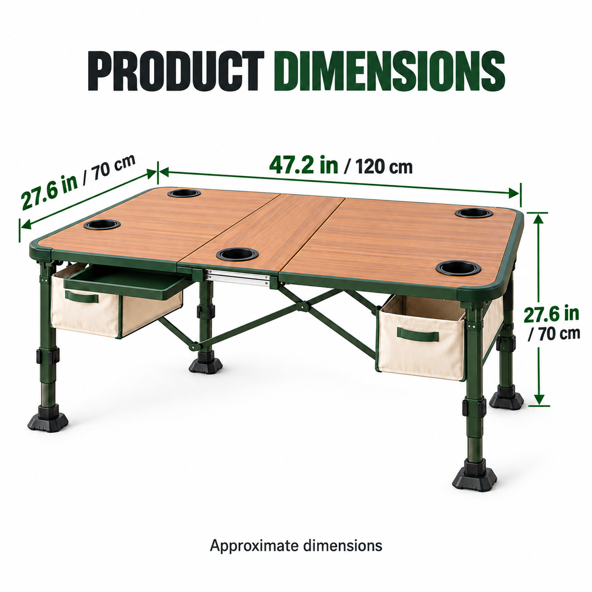 Expandable Family Adventure Folding Table with Cup Holders & Storage