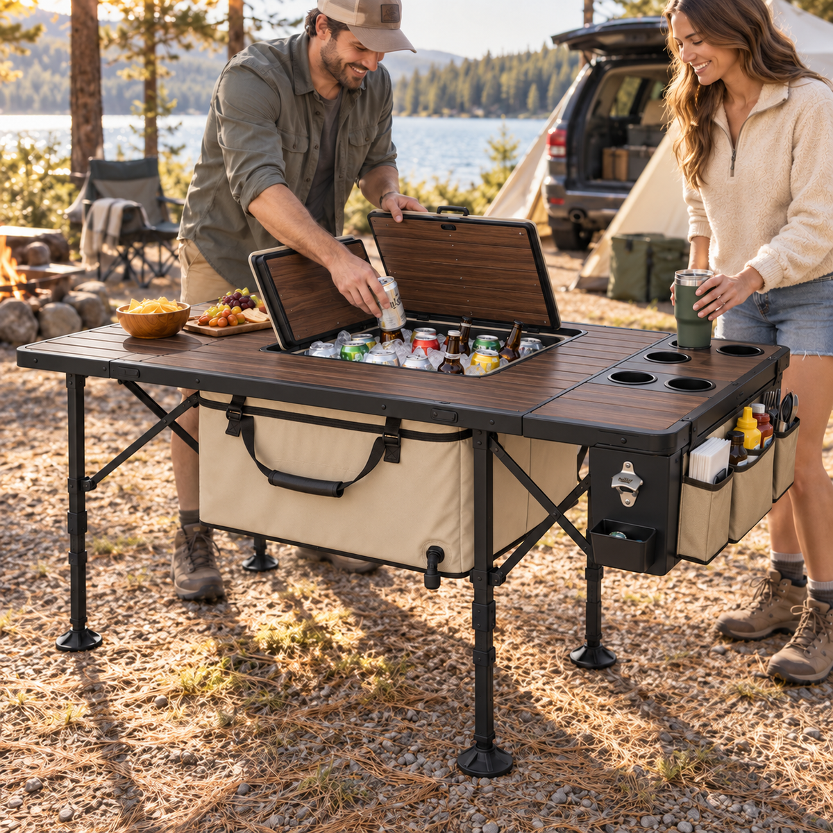 All-in-One Cooler & Beverage Station Folding Table