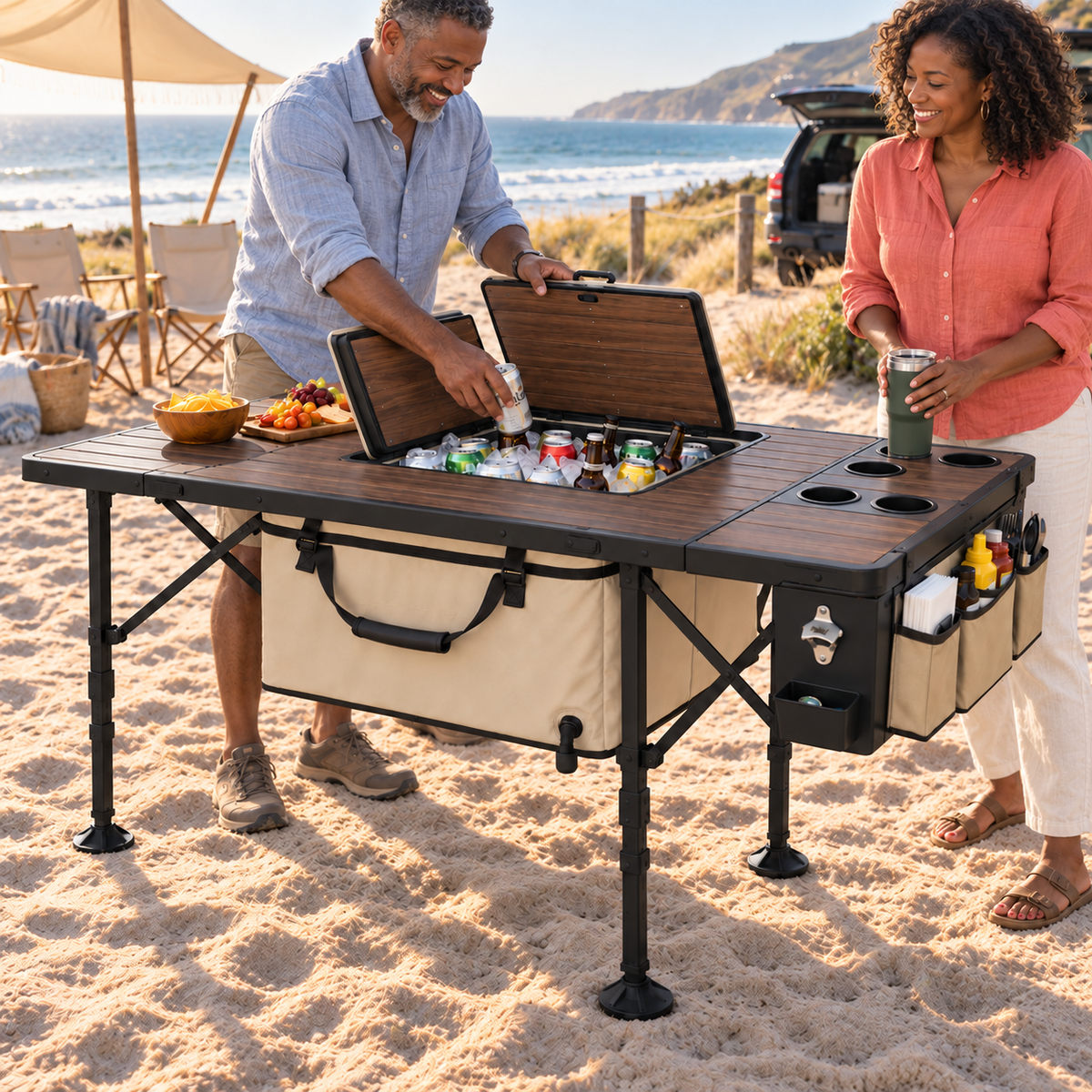 All-in-One Cooler & Beverage Station Folding Table