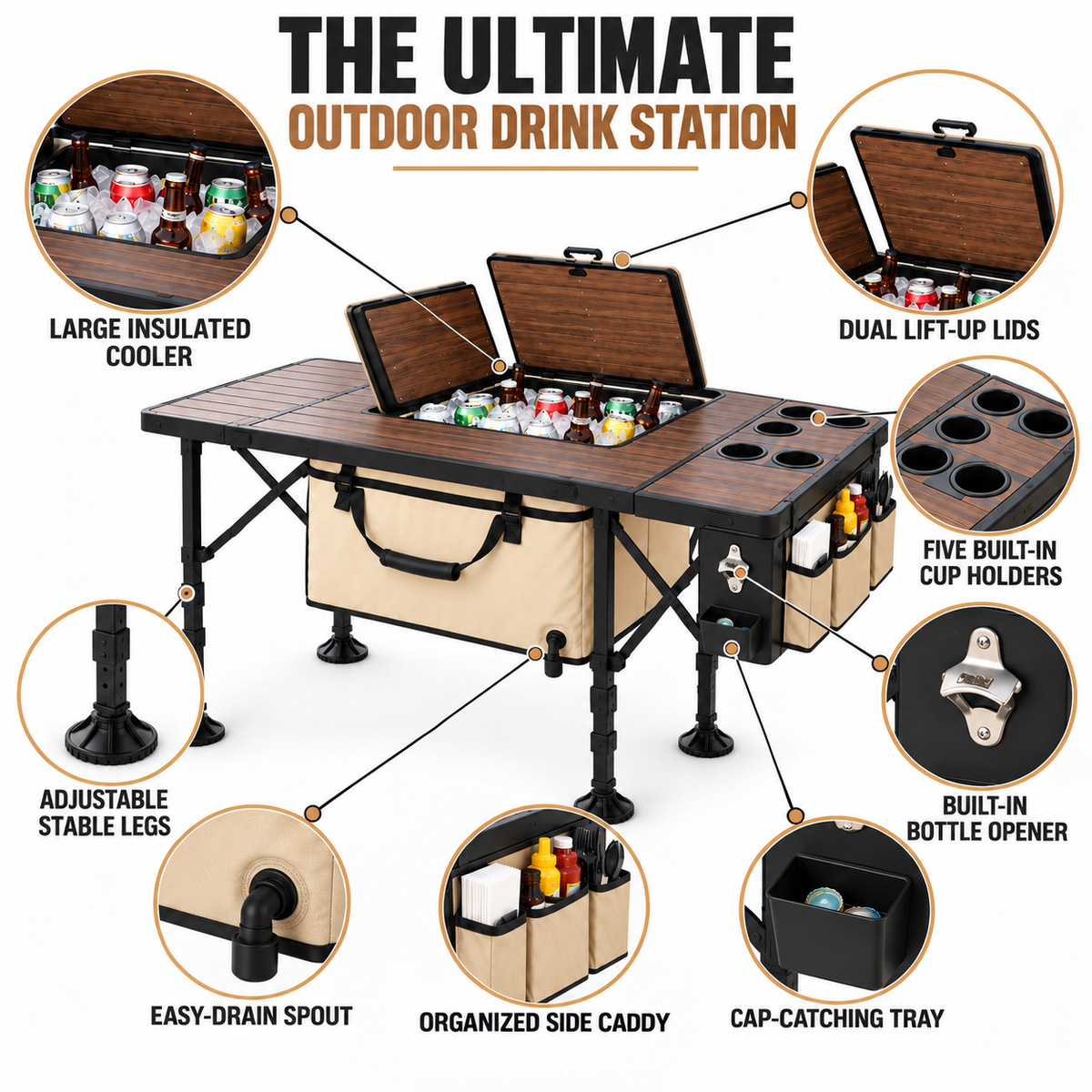 All-in-One Cooler & Beverage Station Folding Table