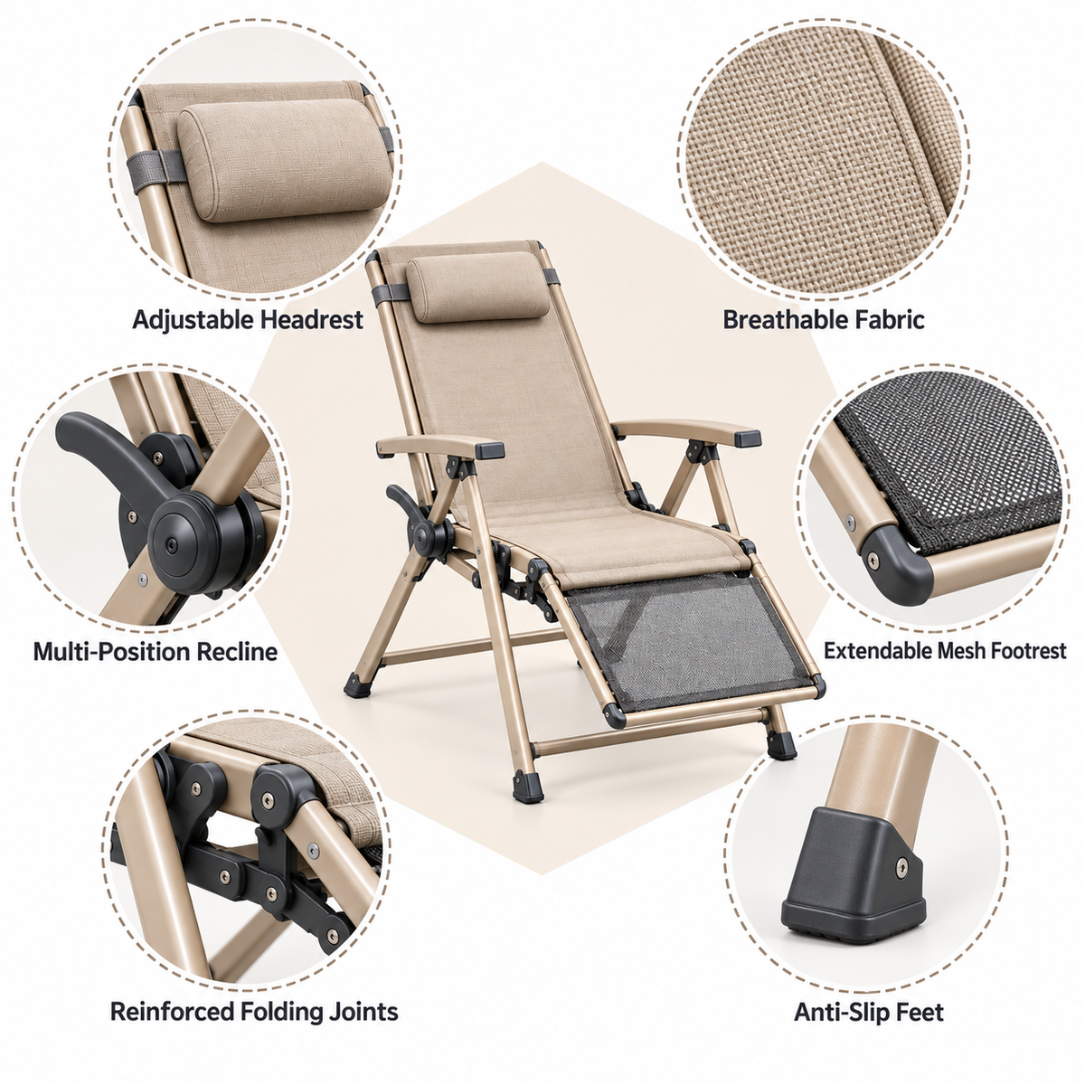 2-in-1 Adjustable Folding Camping Chair & Reclining Lounger